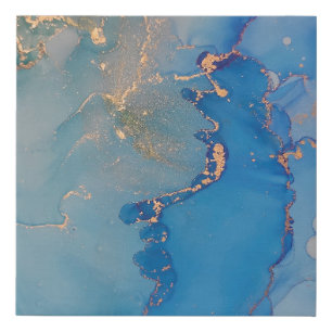 Abstract blue marble with glitter gold faux canvas print