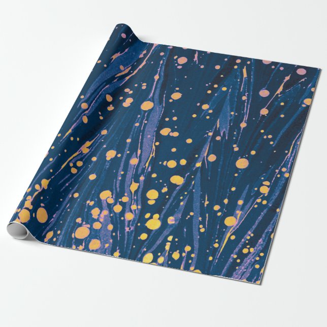 ABSTRACT BLUE MARBLED PAPER WITH GOLD SPLASHES (Unrolled)