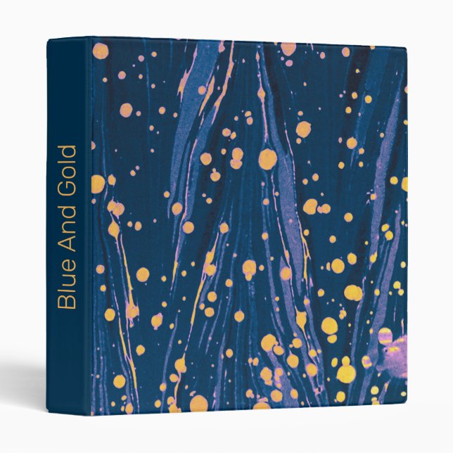 ABSTRACT BLUE MARBLED PAPER WITH GOLD SPLASHES 3 RING BINDER (Front/Spine)