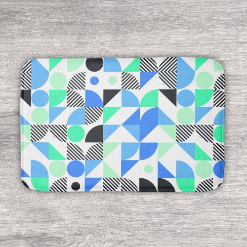 Abstract Blue Mint Geometric Pattern Bath Mat