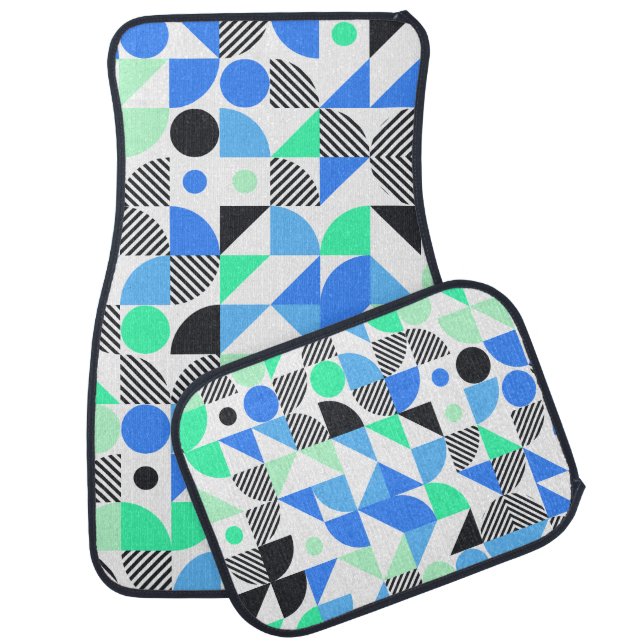 Abstract Blue Mint Geometric Pattern Car Floor Mat (Set)