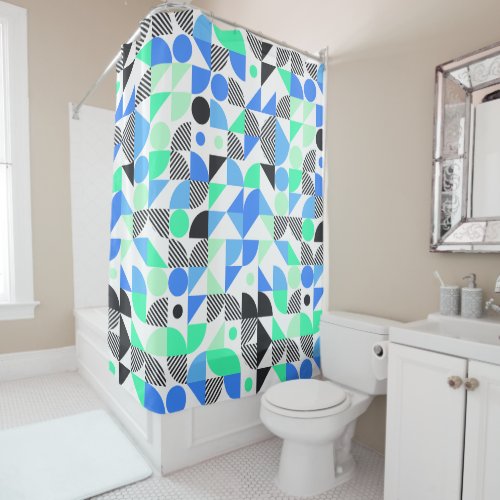 Abstract Blue Mint Geometric Pattern Shower Curtain