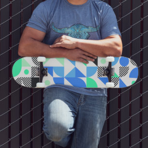 Abstract Blue Mint Geometric Pattern Skateboard
