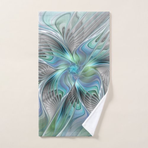 Abstract Blue Mint Green Butterfly Fantasy Fractal Hand Towel