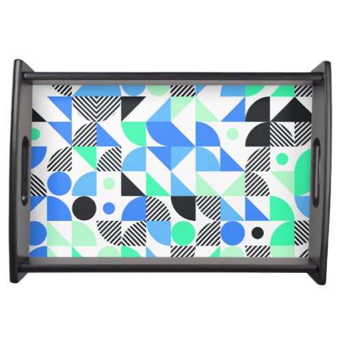 Abstract Blue Mint Green Geometric Shapes Serving Tray