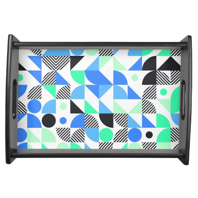 Abstract Blue Mint Green Geometric Shapes Serving Tray (Front)