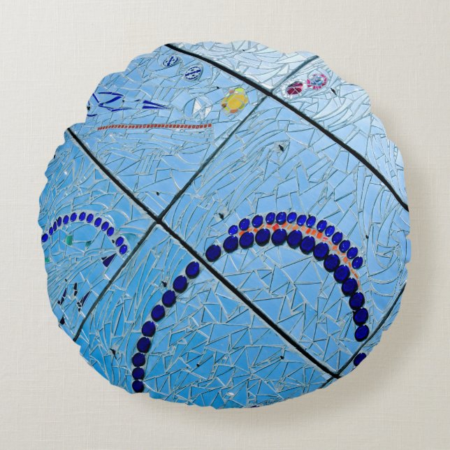 Abstract Blue Mirror Mosaic Round Pillow (Front)