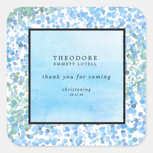 Abstract Blue Modern Christening Thank You Square Sticker