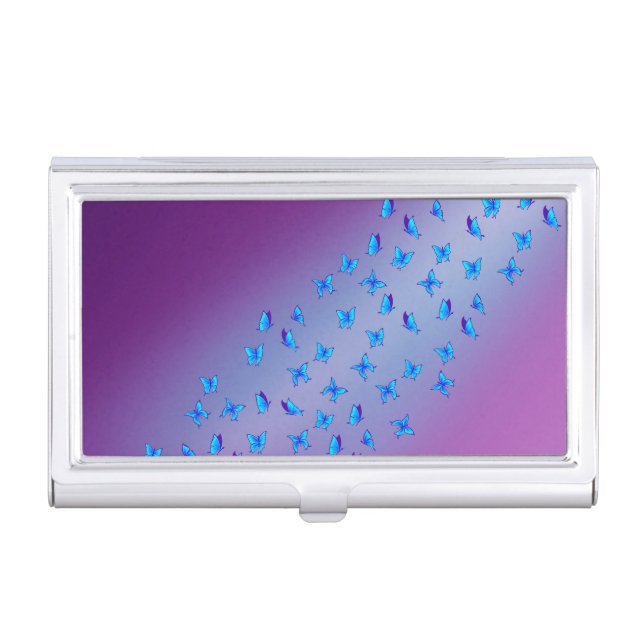 Abstract Blue Moonbeams and Butterflies  Business Card Case (Front)