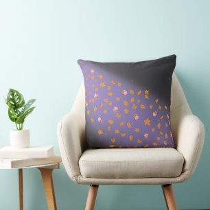 Abstract Blue moonlight autumn leaves roses Throw Pillow