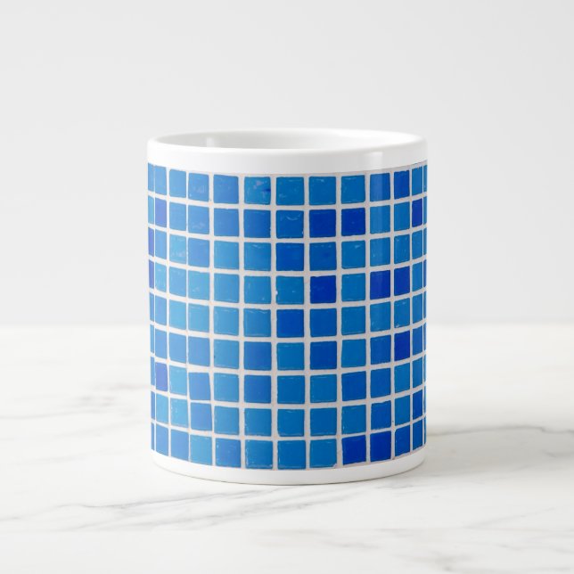 Abstract Blue Mosaic Giant Coffee Mug (Front)