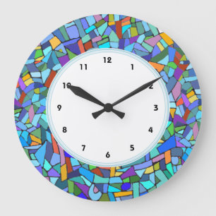 Abstract Blue Mosaic Pattern numbered clock
