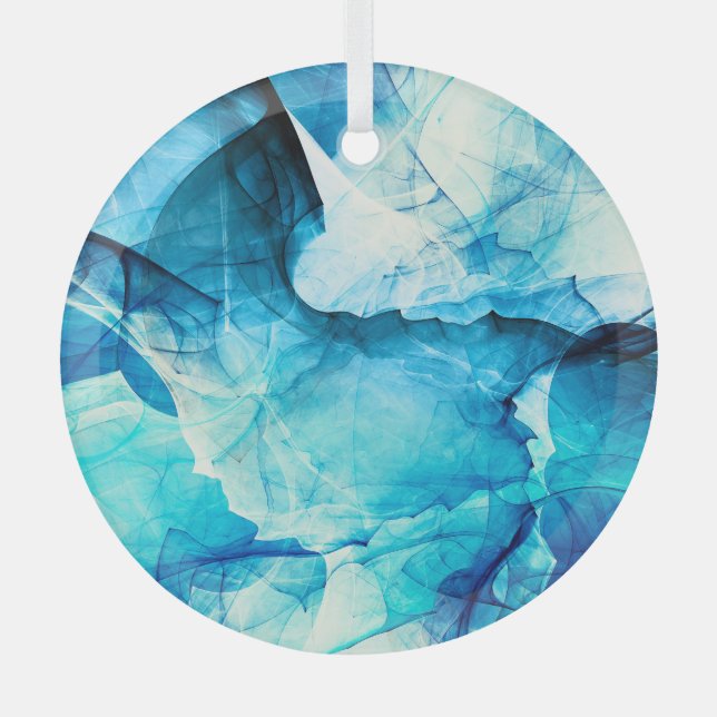 Abstract blue motion: fractal composition. glass ornament (Front)