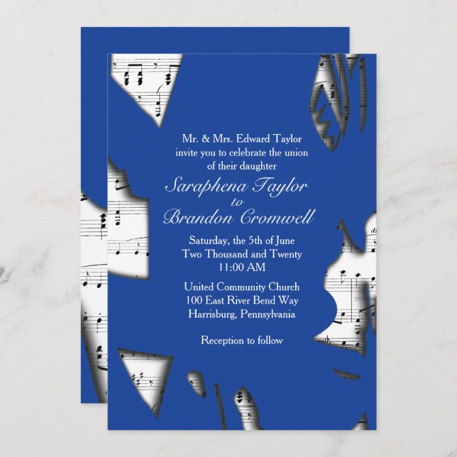 Abstract Blue Music Wedding Theme Invitation (Front/Back)