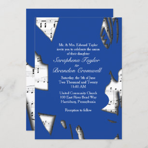 Abstract Blue Music Wedding Theme Invitation
