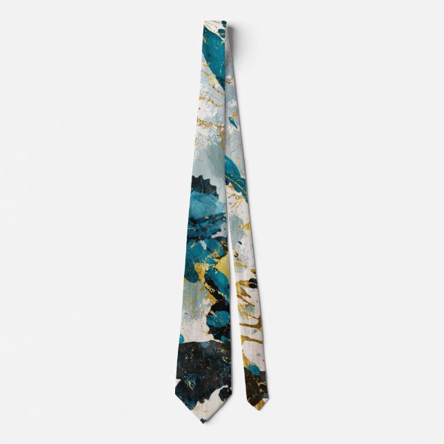 Abstract blue navy and gold textures neck tie (Front)
