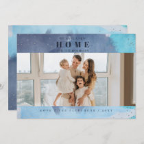 Abstract Blue New Home for Holidays Photo Moving Holiday Card