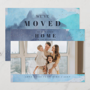Abstract Blue New Home for Holidays Photo Moving Holiday Card