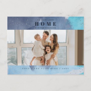 Abstract Blue New Home for Holidays Photo Moving Postcard