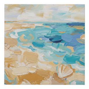 Abstract Blue Ocean Beach Waves Seascape Faux Canvas Print