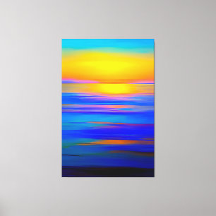 Abstract Blue Ocean Sunset Simple Abstract Art Canvas Print