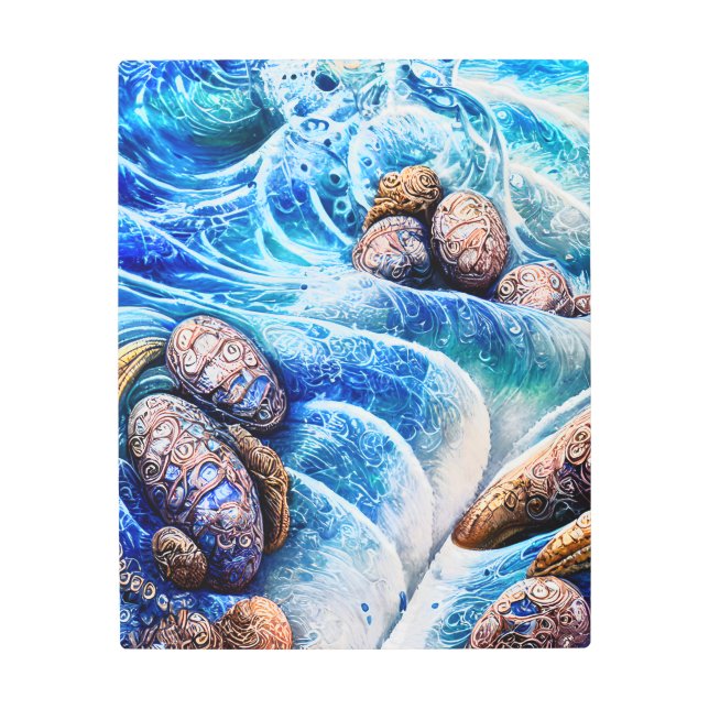 Abstract Blue Ocean Wave Marble Agate Gold Art (Front)