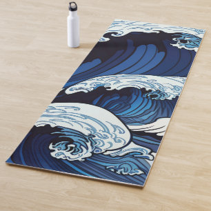 Abstract Blue Ocean Waves Japanese Style Artwork   Yoga Mat