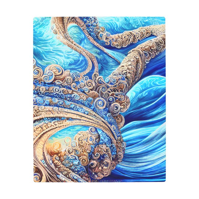 Abstract Blue Ocean Waves Ornate Surrealism Art (Front)