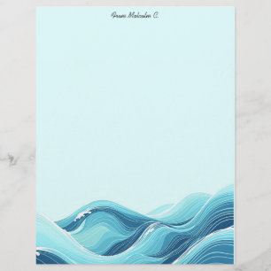 Abstract Blue Ocean Waves Stationery Paper