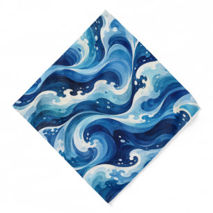 Abstract Blue Ocean Waves Watercolor Coastal Throw Bandana