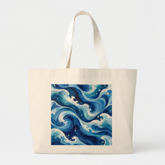 Abstract Blue Ocean Waves Watercolor Coastal Throw Large Tote Bag