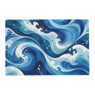 Abstract Blue Ocean Waves Watercolor Coastal Throw Placemat