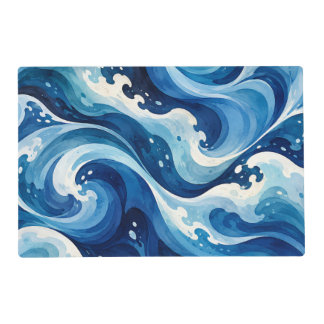 Abstract Blue Ocean Waves Watercolor Coastal Throw Placemat