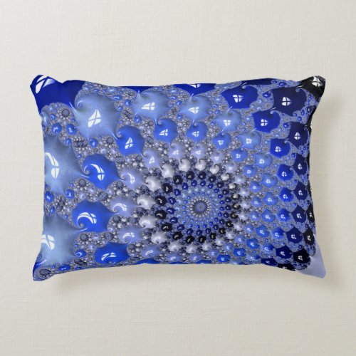 Abstract Blue Ombre Fractal Bubbles Accent Pillow