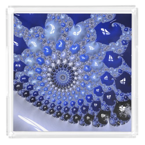 Abstract Blue Ombre Fractal Bubbles Acrylic Tray