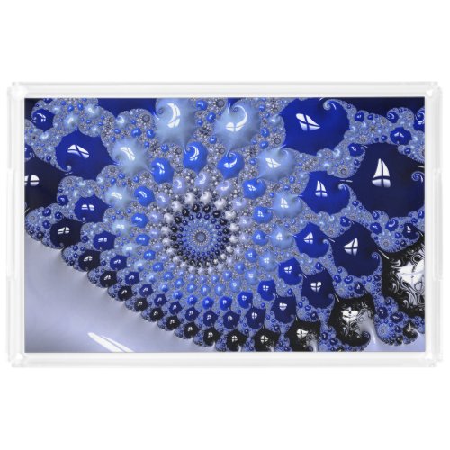 Abstract Blue Ombre Fractal Bubbles Acrylic Tray