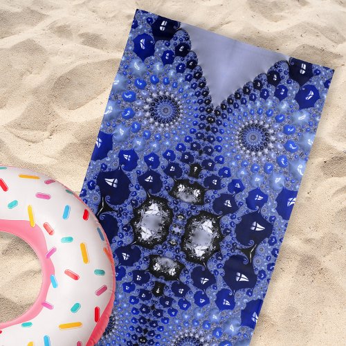 Abstract Blue Ombre Fractal Bubbles Beach Towel