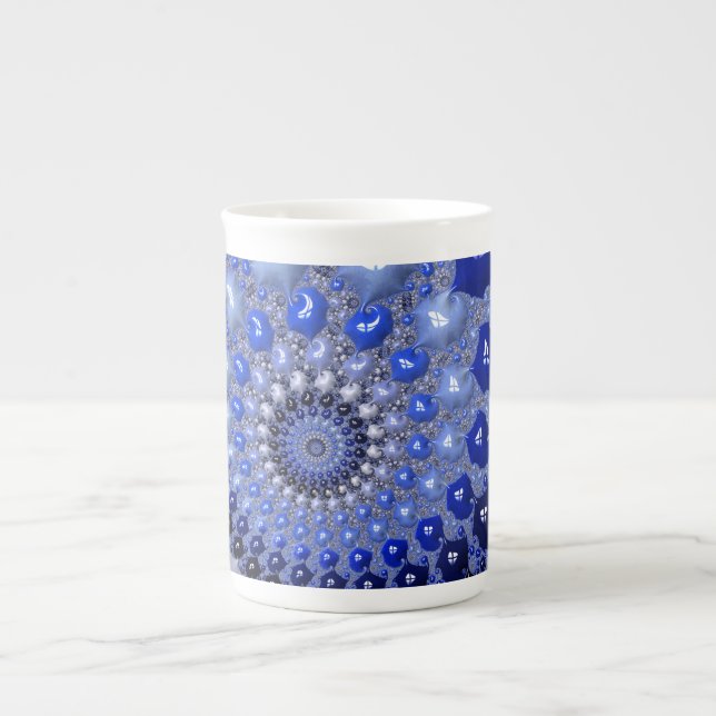 Abstract Blue Ombre Fractal Bubbles Bone China Mug (Front)