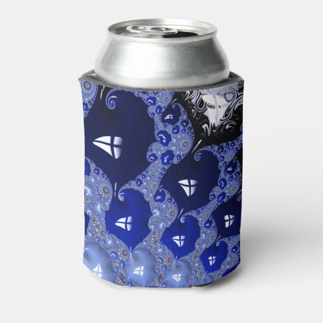 Abstract Blue Ombre Fractal Bubbles Can Cooler (Can Back)