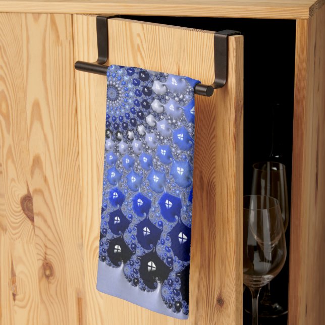 Abstract Blue Ombre Fractal Bubbles Kitchen Towel (Thirds Fold)