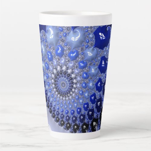 Abstract Blue Ombre Fractal Bubbles Latte Mug
