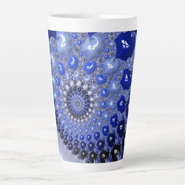 Abstract Blue Ombre Fractal Bubbles Latte Mug (Front)