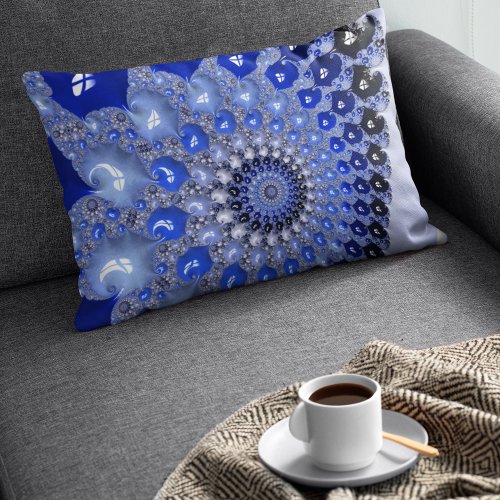 Abstract Blue Ombre Fractal Bubbles Lumbar Pillow