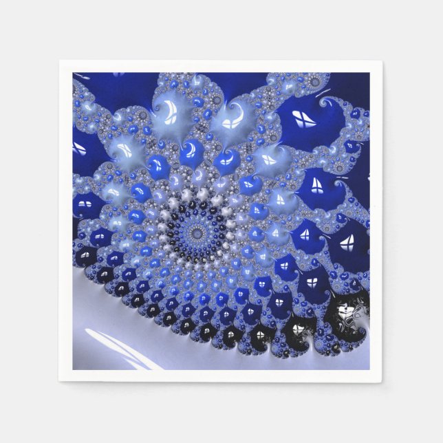 Abstract Blue Ombre Fractal Bubbles Napkins (Front)