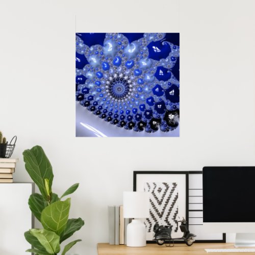 Abstract Blue Ombre Fractal Bubbles Poster