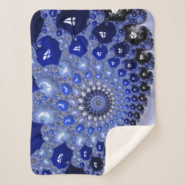 Abstract Blue Ombre Fractal Bubbles Sherpa Blanket (Front)