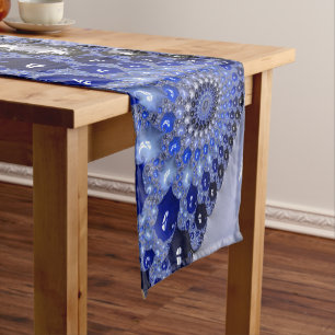 Abstract Blue Ombre Fractal Bubbles Short Table Runner