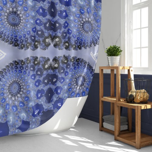 Abstract Blue Ombre Fractal Bubbles Shower Curtain