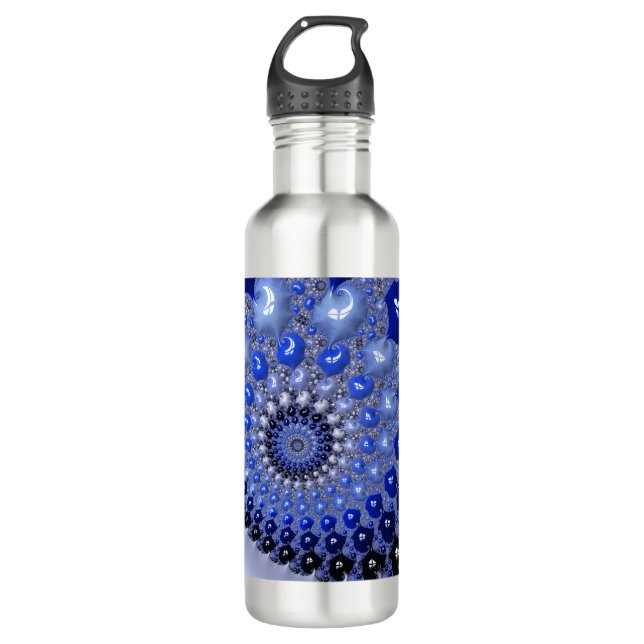 Abstract Blue Ombre Fractal Bubbles Stainless Steel Water Bottle (Front)