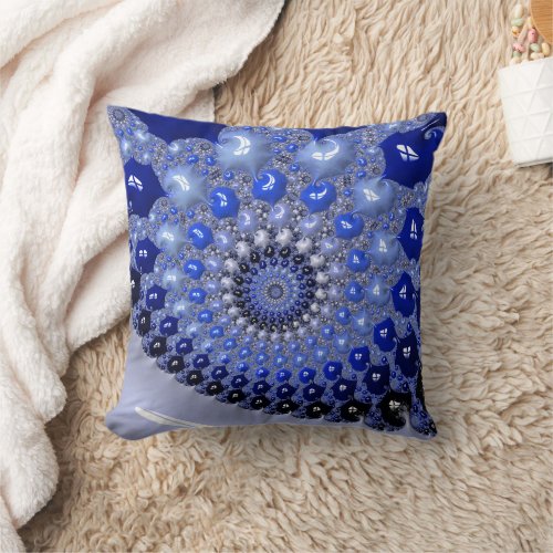 Abstract Blue Ombre Fractal Bubbles Throw Pillow